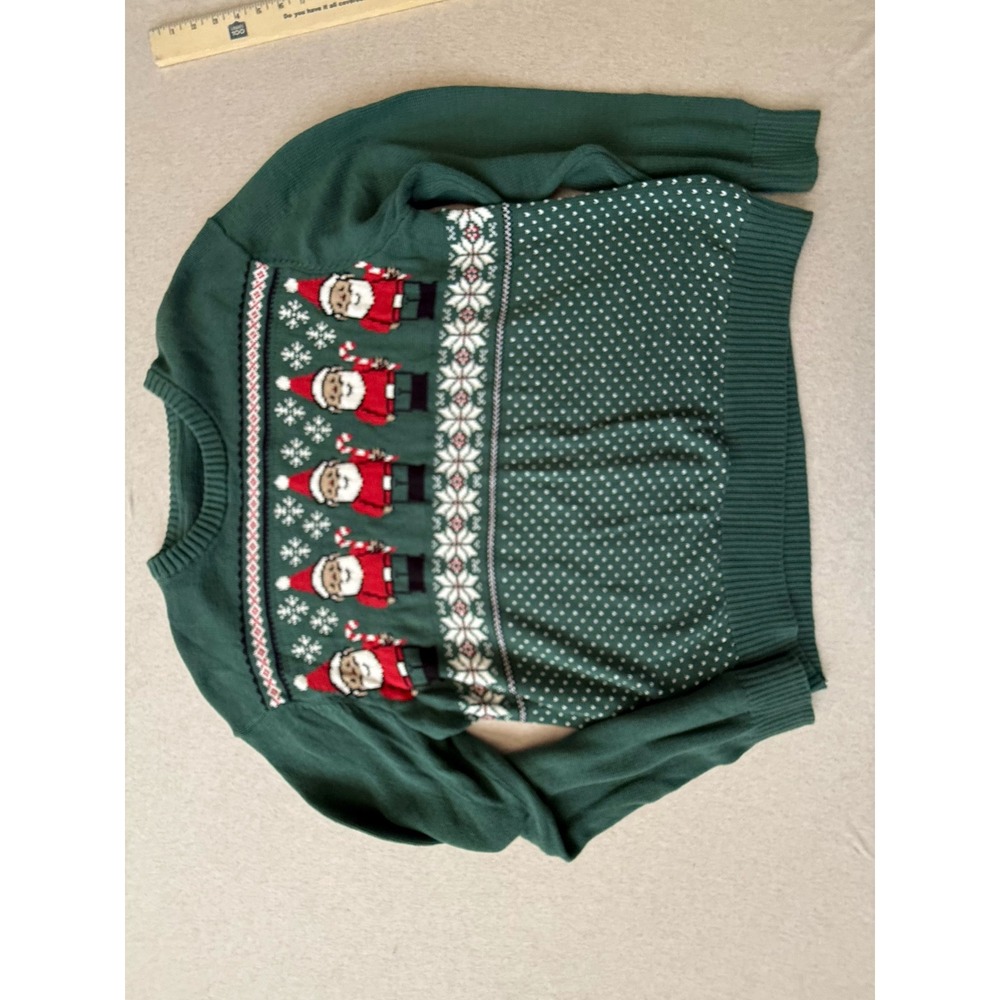 St Johns Bay Mens XL Green Santa Claus Fair Isle Holiday Christmas Sweater